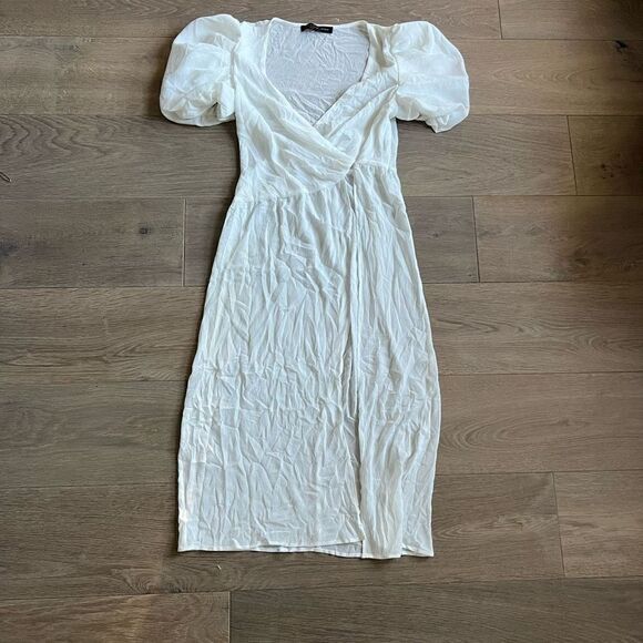 House of Harlow 1960 x Revolve White Front Slit Puffed Sleeve Dress Size Small - Picture 1 of 3